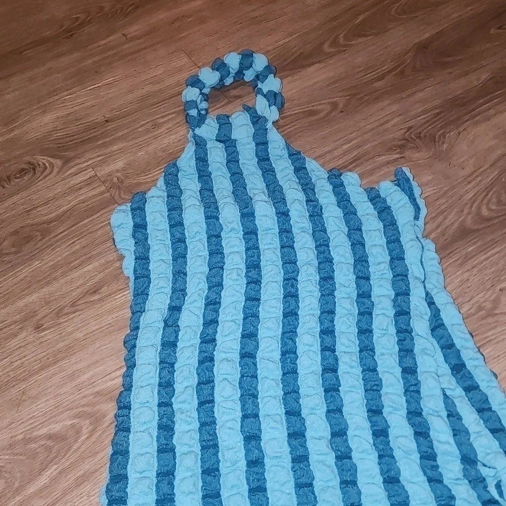 NWOT Striped Color Patchwork Puttly Seersucker Popcorn Bodycon Long Dress - Picture 3 of 6